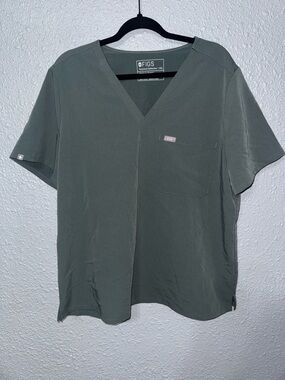 Woman's Teal Figs Scrub Top and Jogger Pants with Red Drawstring